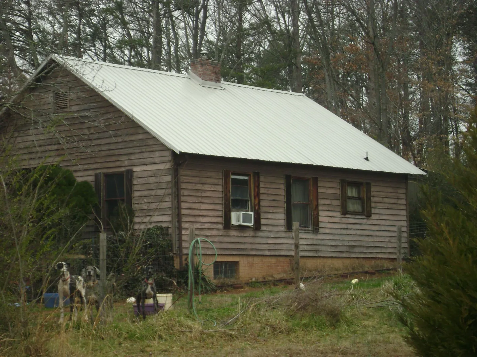 White metal roof on an old wood sided farmhouse, from a Asphalt Shingle Roof Repair job in Parkville